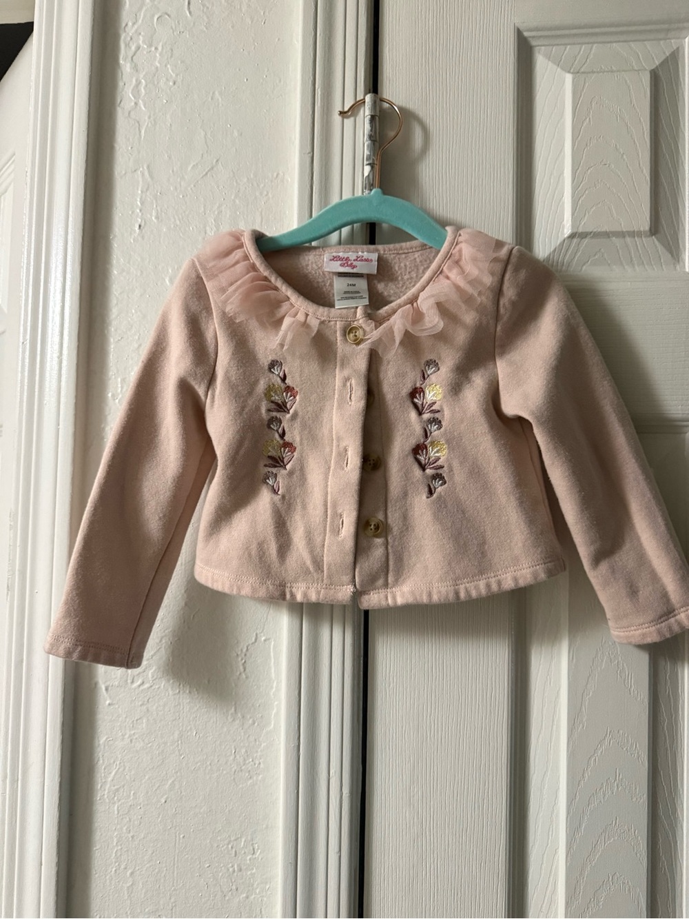 Little Lass Pale Pink Embroidered Cardigan Jacket